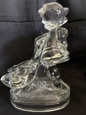 Vintage Girl with Goose Glass Figurine, Heavy glass picture