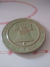 Frankoma Pottery Red Ware Liberty Bell Trivet. Celedon Green And Flawless picture