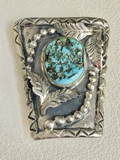 VTG BENNETT PAT. NAVAJO STERLING TURQUOISE BOLO TIE Without Cord picture