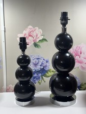 MCM Asymmetric Pair Black Glass Stacked Ball Table Lamps Chrome Base 13