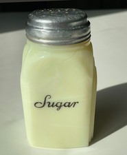 McKee Custard ROMAN ARCH Shaker Sugar with Lid Uranium Glass Antique 1930s picture