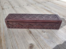 Vintage Wooden Jewelry Box Antique Carved Waves Mountain Flowers Geometric picture