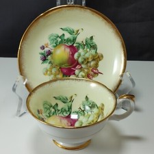 Vtg Royal Grafton Bone China Apple & Grapes Teacup & Saucer Set Yellow/Gold picture