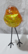 MCM Murano? Style Hand-Blown Yellow Orange Glass Bird Figurine Tall Metal Legs picture