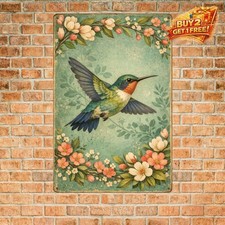 Vintage Humming Bird Metal Tin Sign Retro Wall Art 8x12 picture