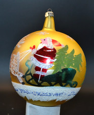 Vintage Jumbo Glass Christmas Ornament Santa Sleigh Reindeer Mica Gold Poland picture