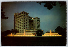 c1960s Mecom Fountain Dusk Warwick Hotel Houston Vintage Postcard Continental picture