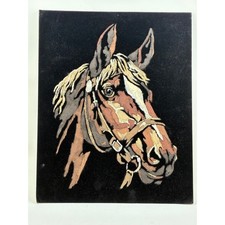 Vintage Black Velvet Horse Painting Equestrian Western Wall Art 8x10 picture