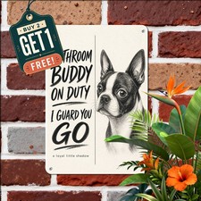 Funny Bathroom Humor Quote Boston Terrier Black White Metal Sign 8x12 picture