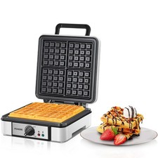 Waffle Maker 4 Slices, 1200W Square Iron, 5 Large, White picture