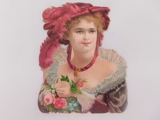 Vintage 1880's Die Cut Victorian Scrap Pretty Lady with Hat V495 picture