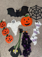 New Halloween Decor Lot Pumpkin & BOO Ghost Garlands, Spider Web, Bat… (8pieces) picture