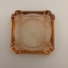 Vintage Pink Depression Glass Square Ashtray 3 1/4” Star Flower Bottom picture