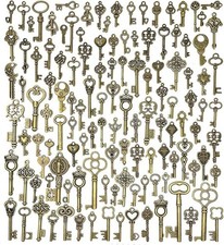 125PCS Vintage Skeleton Key Charms Antique Bronze DIY Jewelry Pendants Mixed Set picture