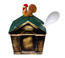 Ceramic Chicken Coop Hen House Condiment Sugar Bowl Mustard Salt Cellar picture