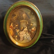 Vintage Small Oval Handcrafted Victorian Romantic Art Plastic Italy NL+ picture