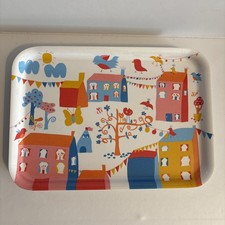 IKEA Set of 4 Colorful Melamine Serving Trays Birds Houses Scandinavian Design picture