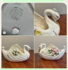 VTG Japan Hand Painted Ceramic Swan Figurine Canada Souvenir 8656 MCM RARE picture
