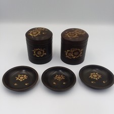 Vintage Maruni Lacquerware Set 2 Canisters 3 Bowls Floral Design Occupied Japan picture
