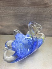 Vintage Hand Blown Art Glass Swan Bird Candy Trinket Dish Green/Yellow Blue picture