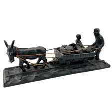 Vintage JGK Specialty Anthracite Coal Figurine Donkey Miners Coal Cart 22” Long picture