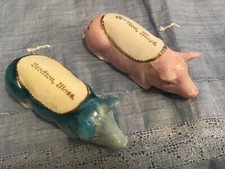figural pig salt and pepper shakers from Germany souvenir of Brockton, MA picture