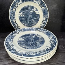 VTG Set 6 Blue Transferware Findlay Ohio Old Mill Stream Plate College Music picture