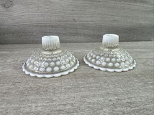 Vintage Set of 2 Opalescent Taper Candle Holders Moonstone Hobnail picture