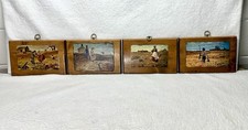 Vintage Harvey Dunn wall decor 4 prints decoupaged wood Brass 11” X 8” picture