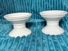 Pair Vintage Milk Glass Pillar Taper Candle Holders Cottage Core picture