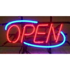 Neon Open Sign window wall Garage hand blown glass metal grid UL transformer picture