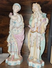 kalk porcelain germany victorian man & women statue blue cross arrow mark #6104 picture