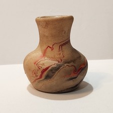 Vintage Nemadji Pottery Mini Bud Vase Red Orange Swirl Native Clay USA 3.25