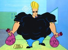 Johnny Bravo - Original Animation Art Production Cel w/ print background picture