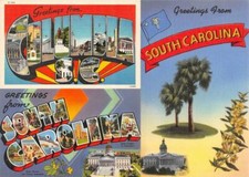 3~Postcards  COLUMBIA & SOUTH CAROLINA SC Large Letter Linen Greetings  ca1940's picture