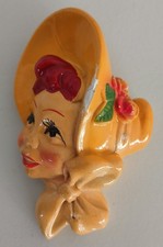 Vtg 1950's Miller Chalkware Lovely Girl In Bonnet Yellow Wall Hanging 4