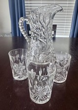 American Brilliant Period ABP cut crystal glass pitcher & 3 matching  glasses  picture