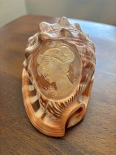 Vintage Italian Hand Carved Conch Shell Cameo Princess Lady Portrait Art 5” picture