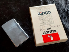 Vintage 1970’s Zippo Slim Chrome Lighter with box. Pre-owned. picture