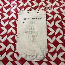 Vintage USS Hancock Stenciled Sea Bag Canvas WW2 As Is Worn USN picture