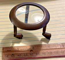 VINTAGE BRASS MAGNIFYER MAGNIFYING GLASS ON WHEELS LOOK NAUTICAL MAP MAGNIFYER picture