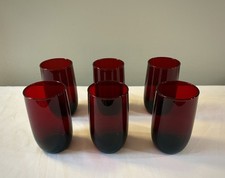 Set of 6 Vintage Anchor Hocking Roly Poly Royal Ruby Red Glass Tumblers. 4 1/2