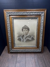 Antique Large Victorian Carved Art wall Women Portrait Ornate  Oak Frame picture