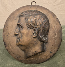c.1854 H.D. SAUNDERS CAST BRONZE BAS-RELIEF PORTRAIT MEDALLION LEWIS CASS 7 5/8