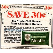 Save 30¢ Nestle Toll House Mint-Chocolate Morsels El Paso 1980s Coupon SAI1-M8 picture