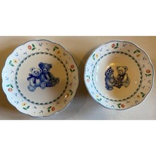Vintage Nikko Japan Ceramic Plate & Bowl Set Teddy & Honey Floral Dinnerware picture