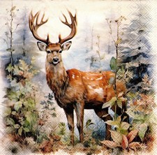 (2) Two Paper Lunch Napkins for Decoupage/Mixed Media - Deer in the Woods stag picture