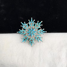 Large Zuni Petit Point Turquoise & Silver Snowflake Pendant Pin by Vera Halusewa picture