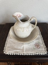 Antique Maddocks Lamberton Works Wash Pitcher Basin Bowl Set Pink Floral China picture