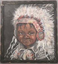 Vintage Framed Wall Art Native American Indian Child By Helen Rae Allen 1975 picture